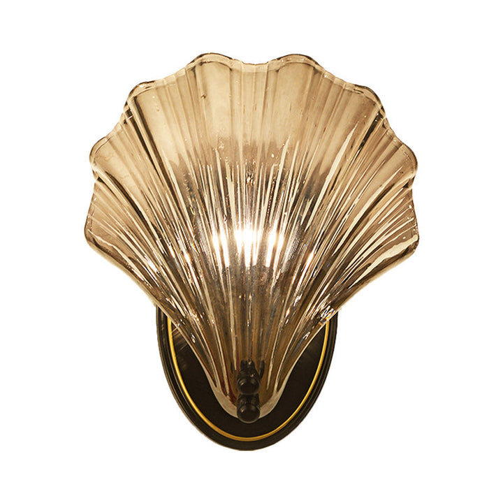 Einzelne gewellte Muschel Wandlampe Landhausstil Schwarz/Gold geripptes Glas Wandleuchte Beleuchtungseinheit