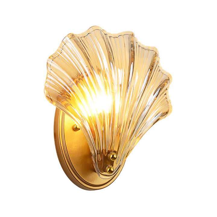 Einzelne gewellte Muschel Wandlampe Landhausstil Schwarz/Gold geripptes Glas Wandleuchte Beleuchtungseinheit