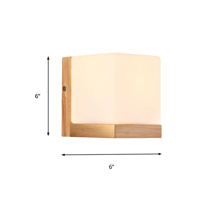 Hotel Restaurant Cube Wandlampe Opalglas Holz 1 Licht Japanischer Stil Weiße Wandlampe