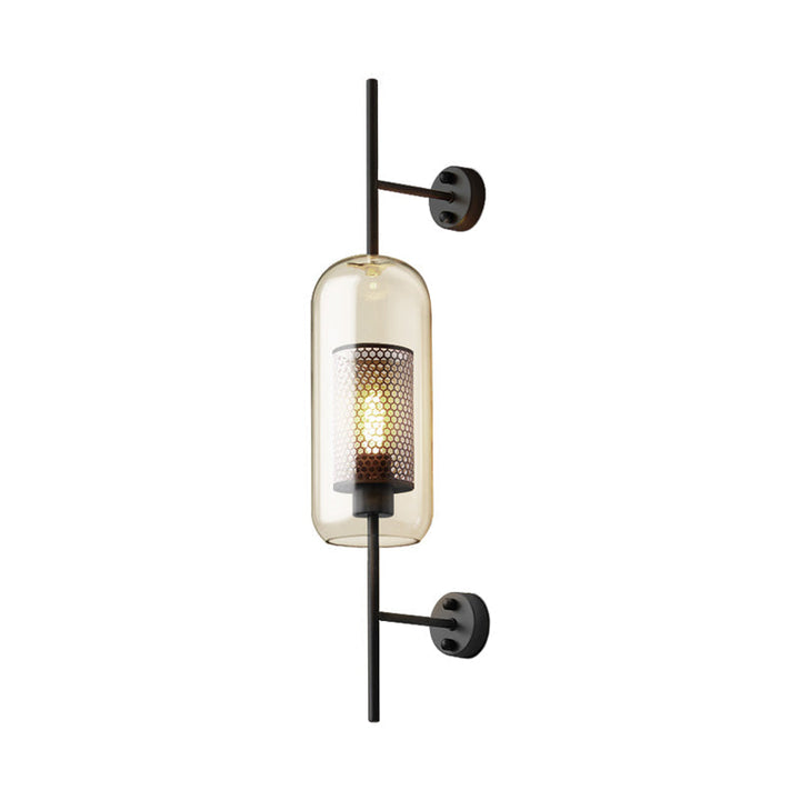 Kognakglas Schwarze Wandleuchte Oblong 1 Glühbirne Kolonialstil Wandmontierte Lampe mit innerem Säulengitter, 5"/6" B