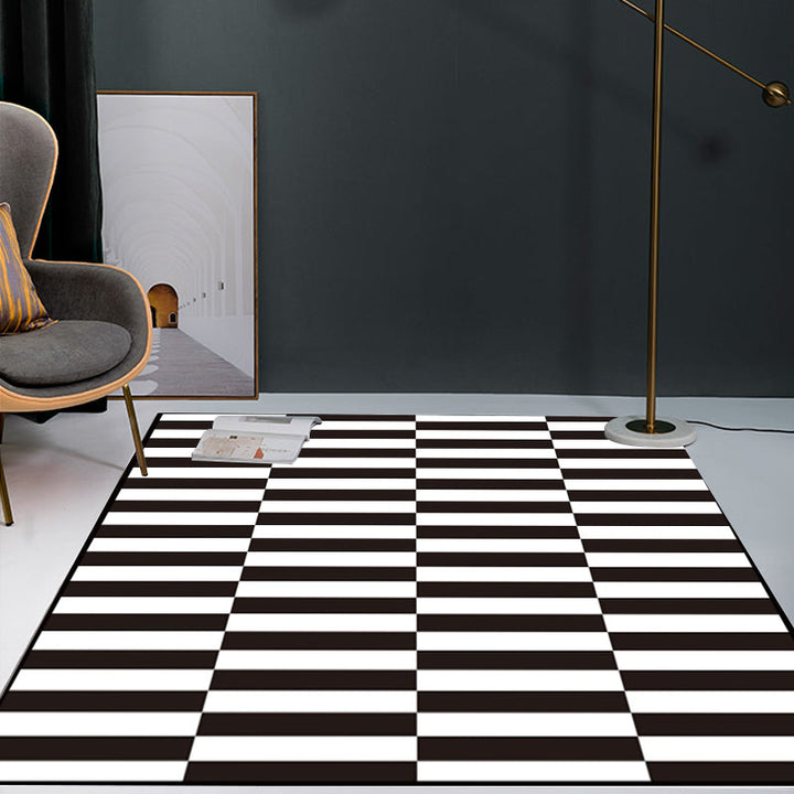 Zeitgenössischer kariert Muster Teppich Schwarz und Weiß Polyester Teppich Maschinenwaschbar Rutschfester Teppich für das Schlafzimmer