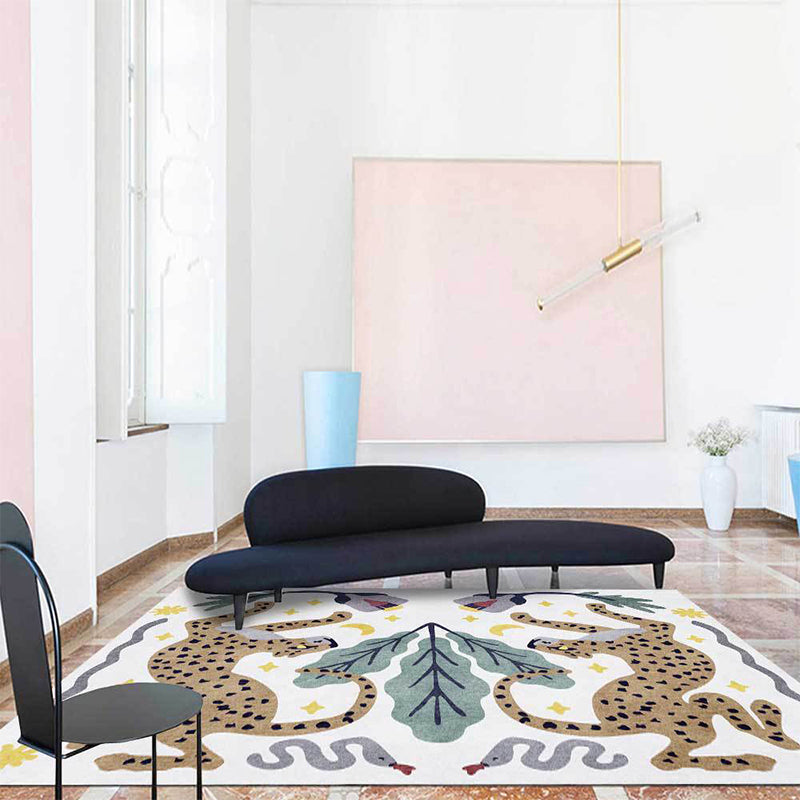 Stylischer Tiermuster-Teppich grau und blau Nordischer Teppich Polyester waschbar rutschfeste Rückseite Teppich für das Wohnzimmer
