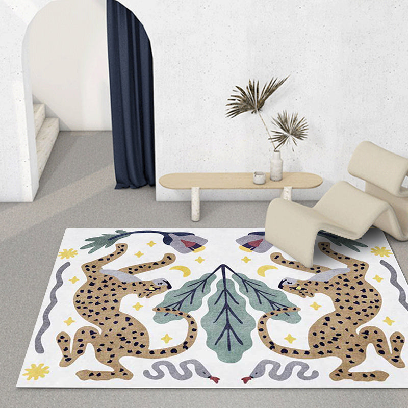 Stylischer Tiermuster-Teppich grau und blau Nordischer Teppich Polyester waschbar rutschfeste Rückseite Teppich für das Wohnzimmer