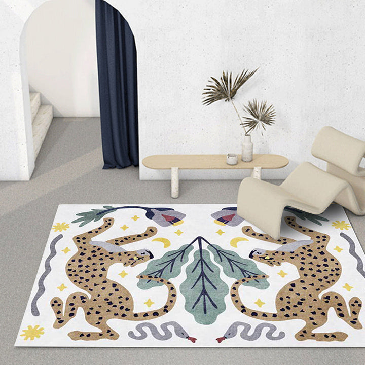Stylischer Tiermuster-Teppich grau und blau Nordischer Teppich Polyester waschbar rutschfeste Rückseite Teppich für das Wohnzimmer
