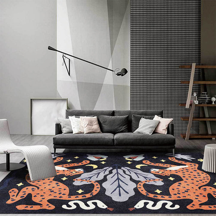 Stylischer Tiermuster-Teppich grau und blau Nordischer Teppich Polyester waschbar rutschfeste Rückseite Teppich für das Wohnzimmer