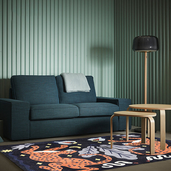 Stylischer Tiermuster-Teppich grau und blau Nordischer Teppich Polyester waschbar rutschfeste Rückseite Teppich für das Wohnzimmer