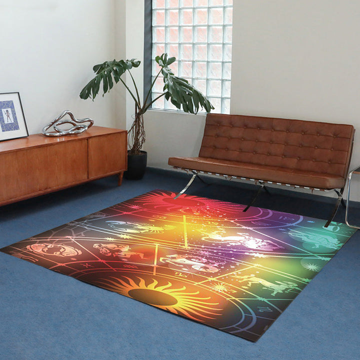 Moderner Wohnzimmerteppich Bunter Raum Sonnenkonstellation Druck Teppich Polyester Waschbarer Teppich