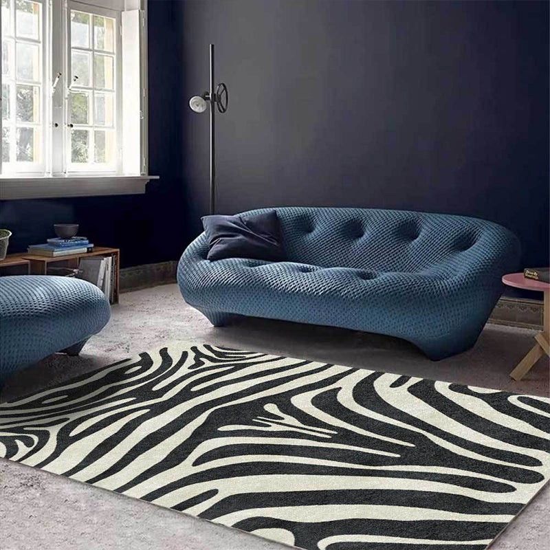 Zeitgenössischer Zebra-Streifen-Teppich Schwarz und Weiß Polyester-Teppich Maschinenwaschbar Rutschfester Teppich für das Schlafzimmer