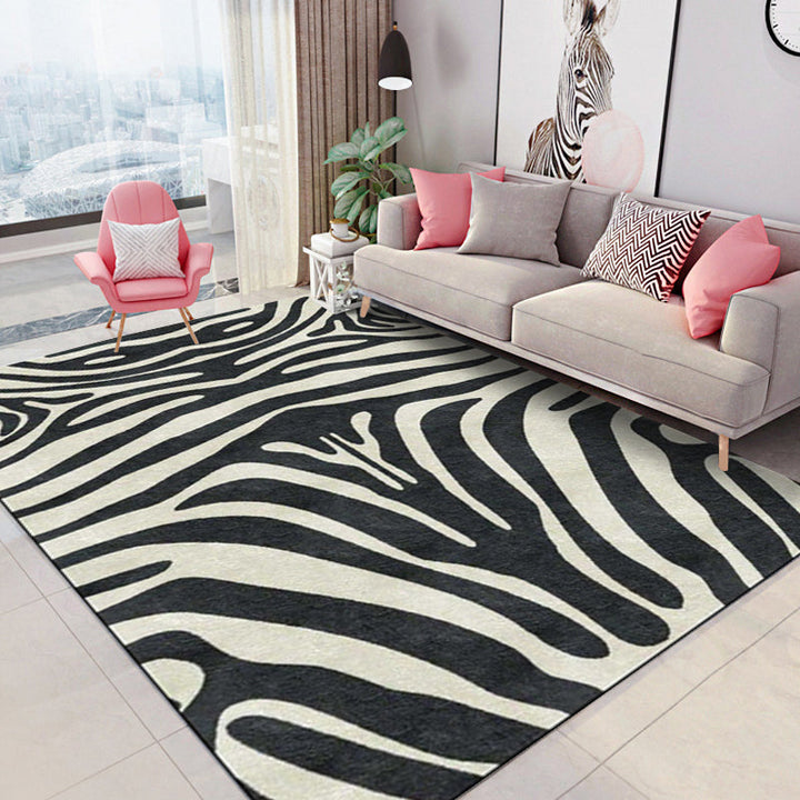 Zeitgenössischer Zebra-Streifen-Teppich Schwarz und Weiß Polyester-Teppich Maschinenwaschbar Rutschfester Teppich für das Schlafzimmer