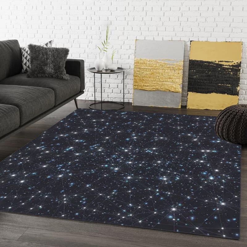 Blauer Schlafzimmerteppich Moderner Raum Sterne Muster Teppich Polyester Maschinenwaschbarer Teppich