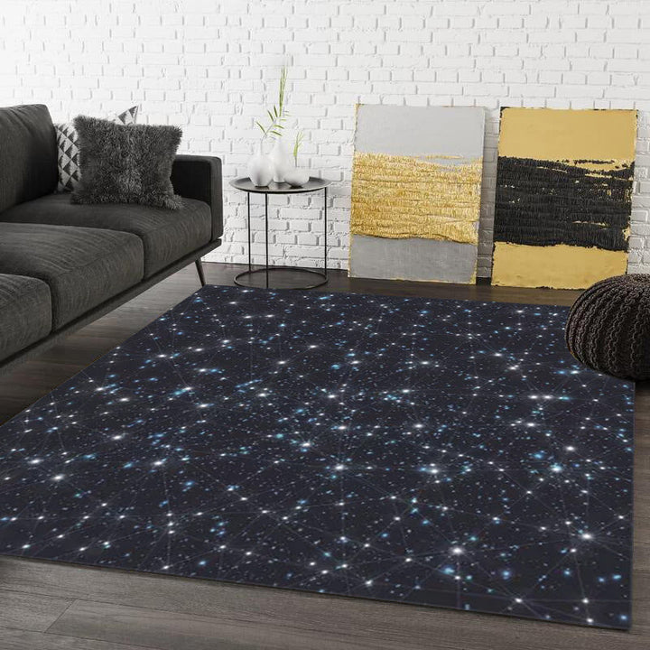 Blauer Schlafzimmerteppich Moderner Raum Sterne Muster Teppich Polyester Maschinenwaschbarer Teppich