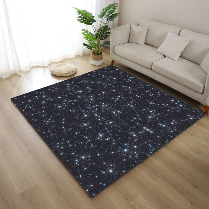 Blauer Schlafzimmerteppich Moderner Raum Sterne Muster Teppich Polyester Maschinenwaschbarer Teppich