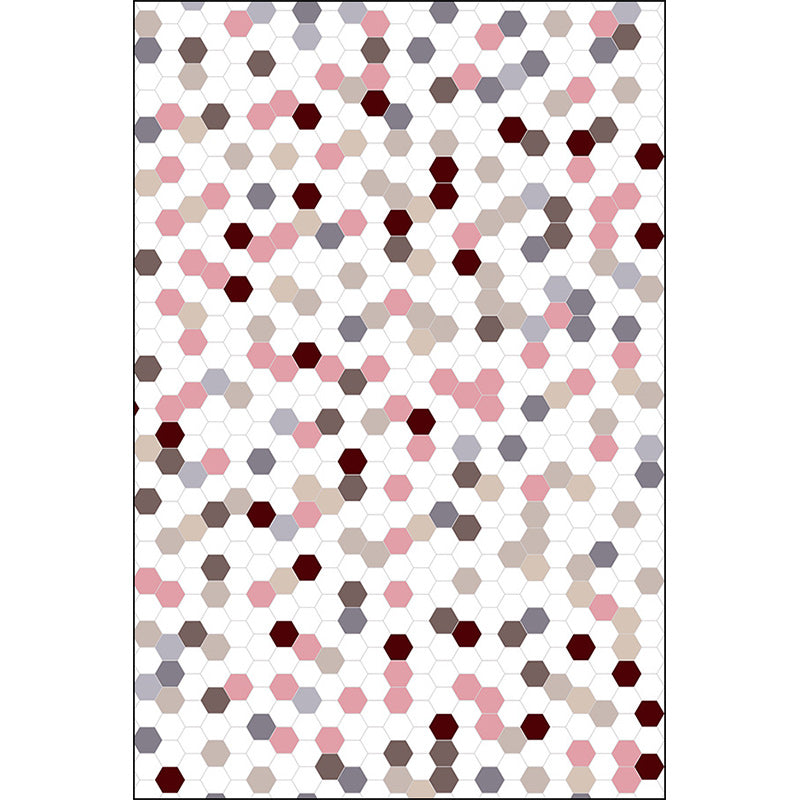 Weißer Schlafzimmerteppich Moderner Punktestrich Hexagonmuster Teppich Polyester Rutschfester Rücken Teppich