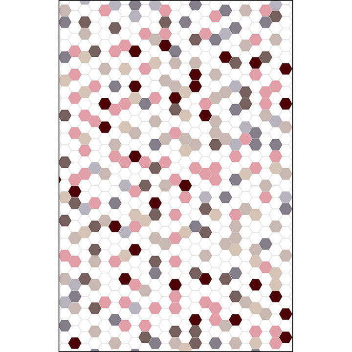 Weißer Schlafzimmerteppich Moderner Punktestrich Hexagonmuster Teppich Polyester Rutschfester Rücken Teppich