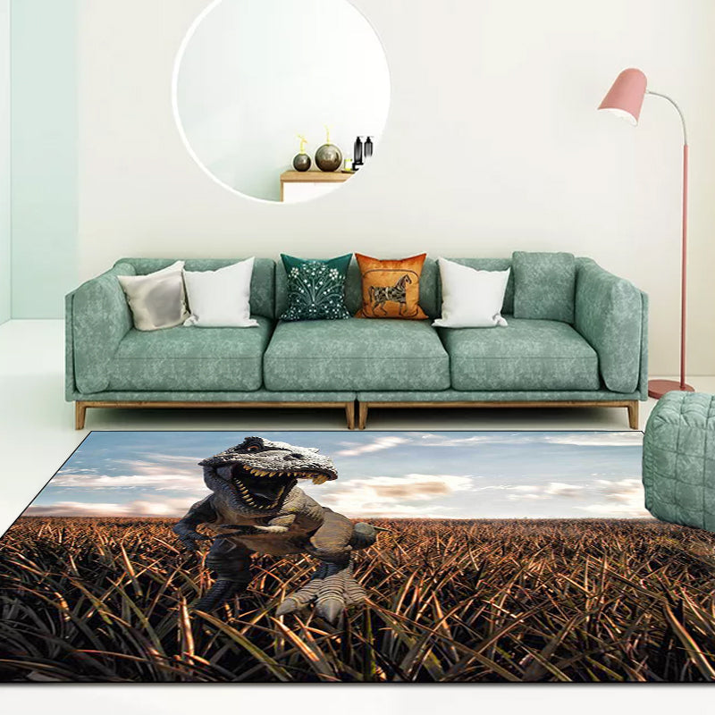 Funky Dinosaur Muster Teppich Braun und Blau Nordic Teppich Polyester Waschbar Rutschfeste Rückseite Teppich für das Wohnzimmer