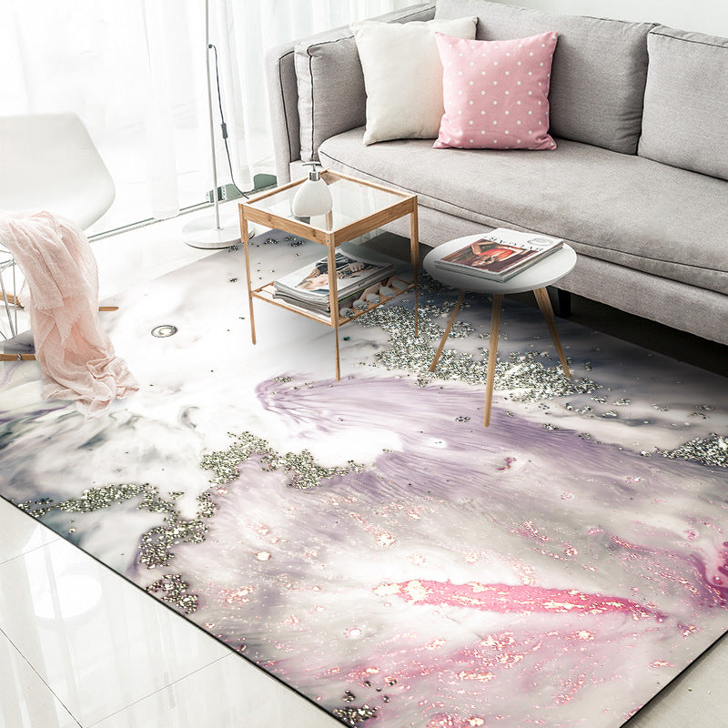 Moderner Wohnzimmerteppich in Grau und Pink Abstraktes Meerwasser-Print-Teppich Polyester waschbarer haustierfreundlicher Teppich