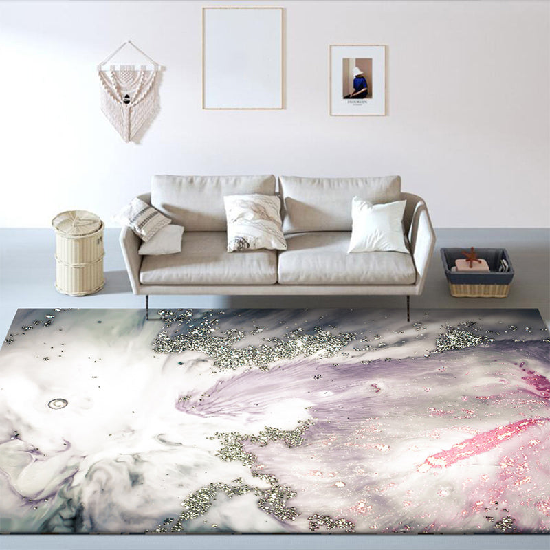 Moderner Wohnzimmerteppich in Grau und Pink Abstraktes Meerwasser-Print-Teppich Polyester waschbarer haustierfreundlicher Teppich