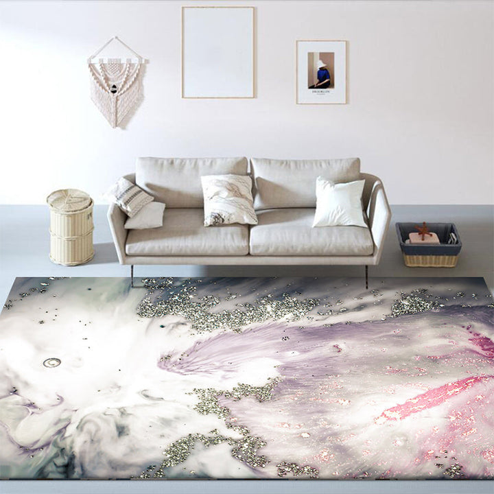 Moderner Wohnzimmerteppich in Grau und Pink Abstraktes Meerwasser-Print-Teppich Polyester waschbarer haustierfreundlicher Teppich