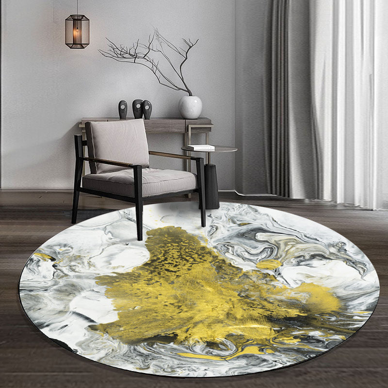 Gelber und Weißer Schlafzimmerteppich Modernes Abstractes Malerei Muster Teppich Polyester Haustierfreundlicher Waschbarer Teppich