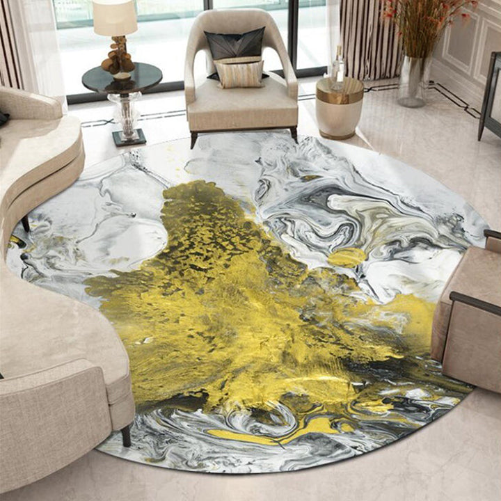 Gelber und Weißer Schlafzimmerteppich Modernes Abstractes Malerei Muster Teppich Polyester Haustierfreundlicher Waschbarer Teppich