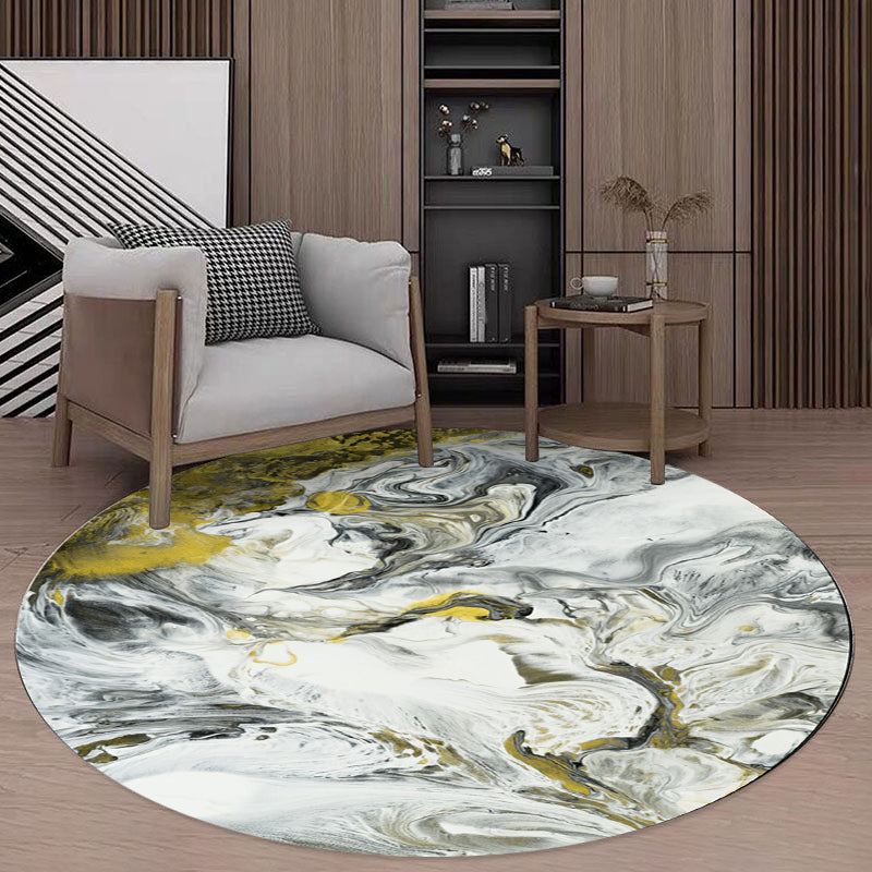 Gelber und Weißer Schlafzimmerteppich Modernes Abstractes Malerei Muster Teppich Polyester Haustierfreundlicher Waschbarer Teppich