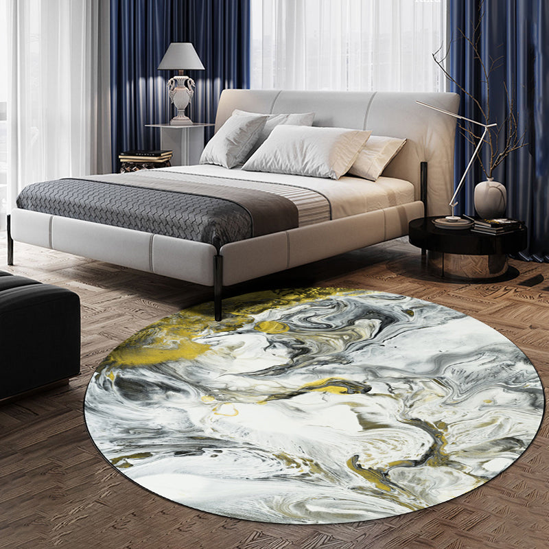 Gelber und Weißer Schlafzimmerteppich Modernes Abstractes Malerei Muster Teppich Polyester Haustierfreundlicher Waschbarer Teppich
