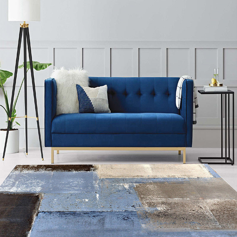 Grau und Braun Zeitgenössischer Teppich Polyester Pinselstrichmuster Teppich Waschbar Rutschfester Rücken Teppich für das Wohnzimmer