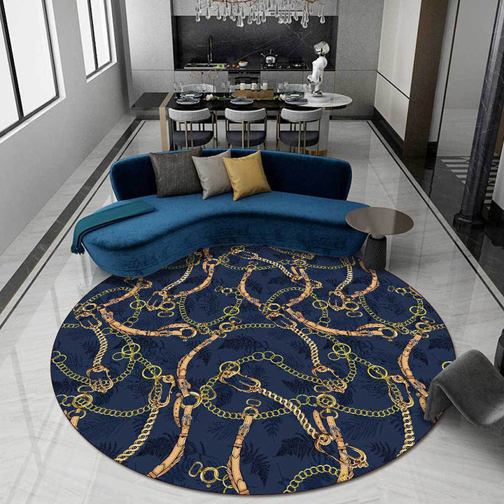 Zeitgenössischer Moderner Teppich im blauen Gürtelkettendesign Teppich Polyester Waschbarer Teppich zur Wohnkultur
