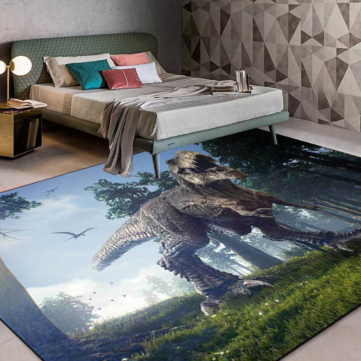 Blaue Neuheit Teppich Polyester Dinosaurier und Baum Muster Teppich waschbar rutschfeste Unterlage Teppich für das Wohnzimmer
