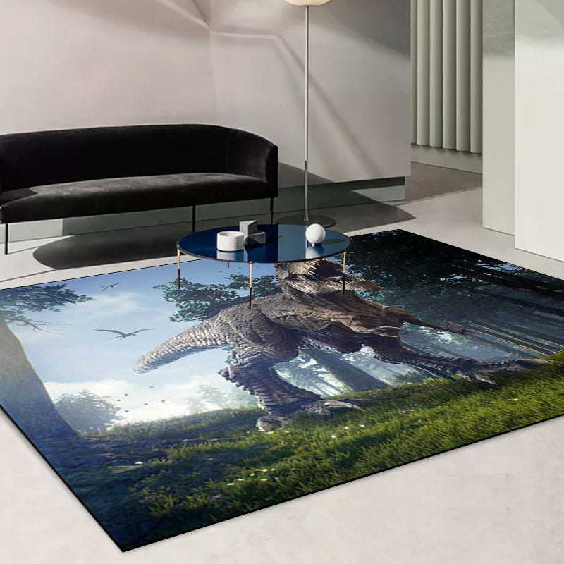 Blaue Neuheit Teppich Polyester Dinosaurier und Baum Muster Teppich waschbar rutschfeste Unterlage Teppich für das Wohnzimmer