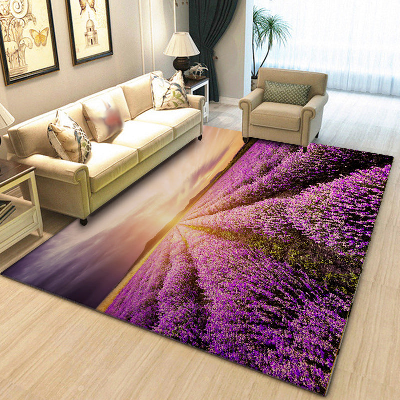 Neuer Lavendel Muster Teppich Lila Polyester Teppich Maschinenwaschbar Rutschfester Teppich für das Schlafzimmer