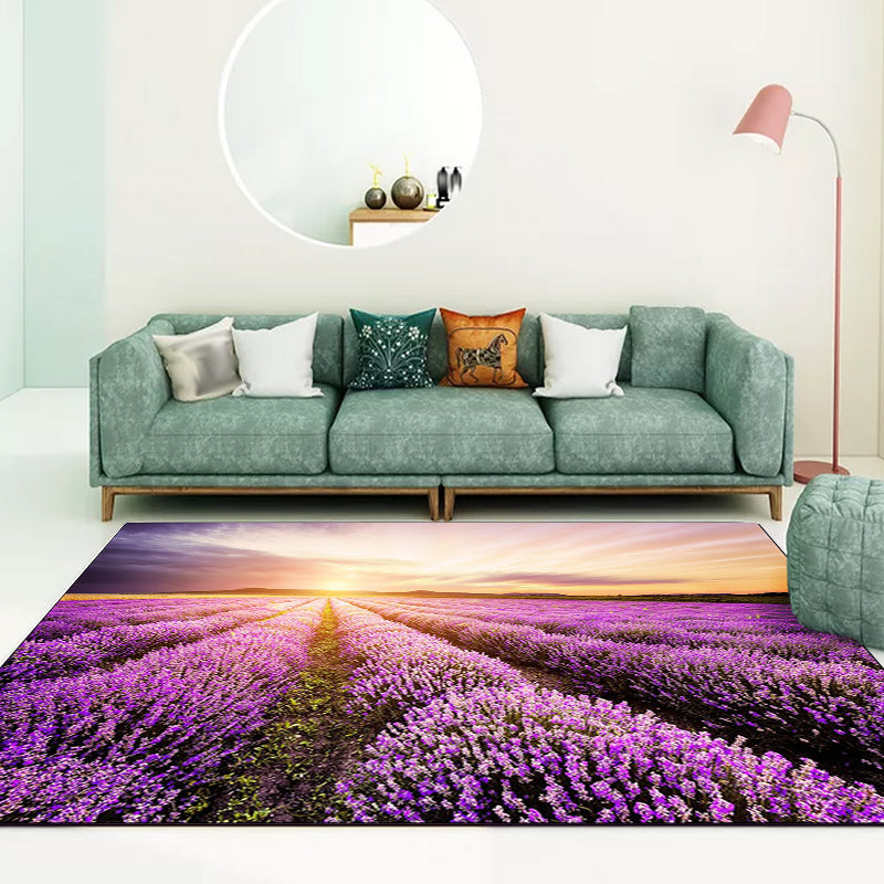 Neuer Lavendel Muster Teppich Lila Polyester Teppich Maschinenwaschbar Rutschfester Teppich für das Schlafzimmer