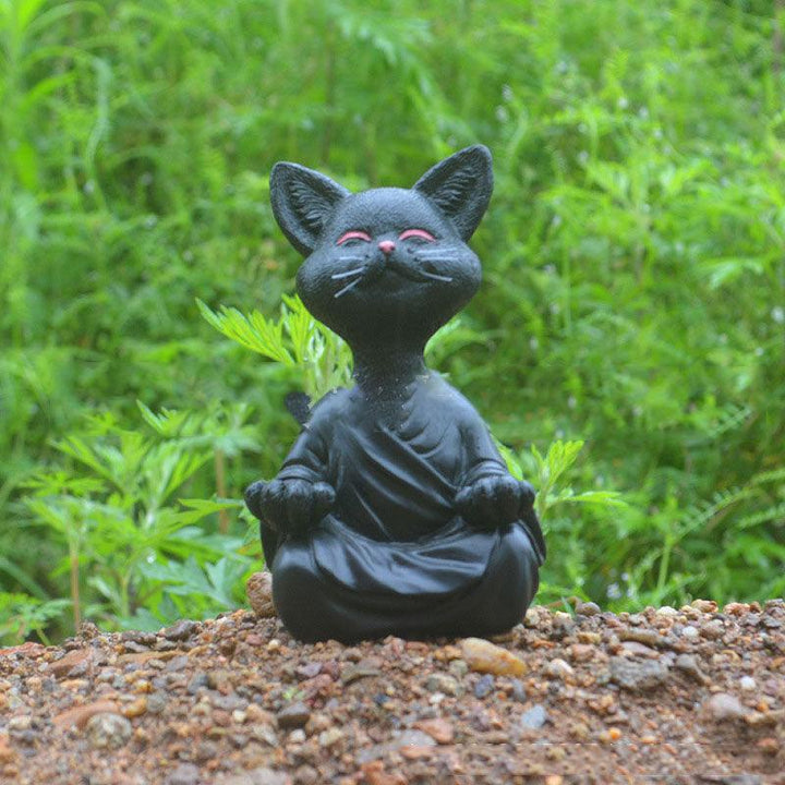 Verspielt Schwarze Buddha Katze Figur Meditation Yoga Sammlerstück Glückliche Katze Dekor Zuhause Garten Dekoration Garten Ornament