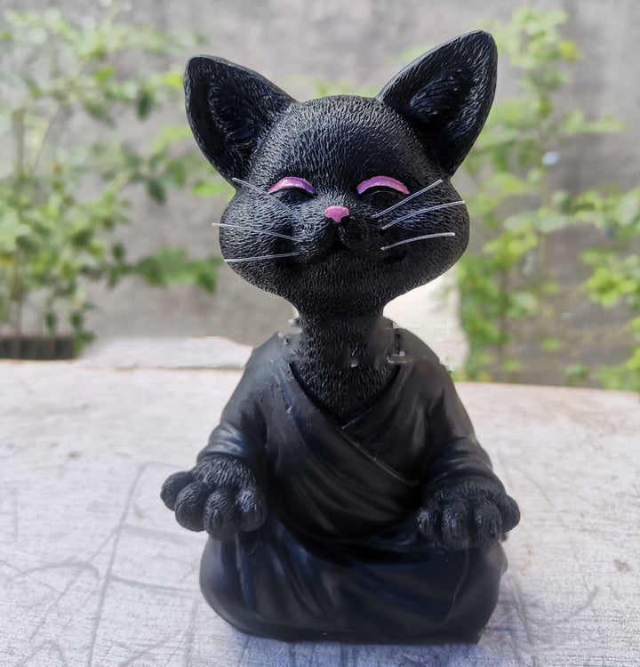 Verspielt Schwarze Buddha Katze Figur Meditation Yoga Sammlerstück Glückliche Katze Dekor Zuhause Garten Dekoration Garten Ornament