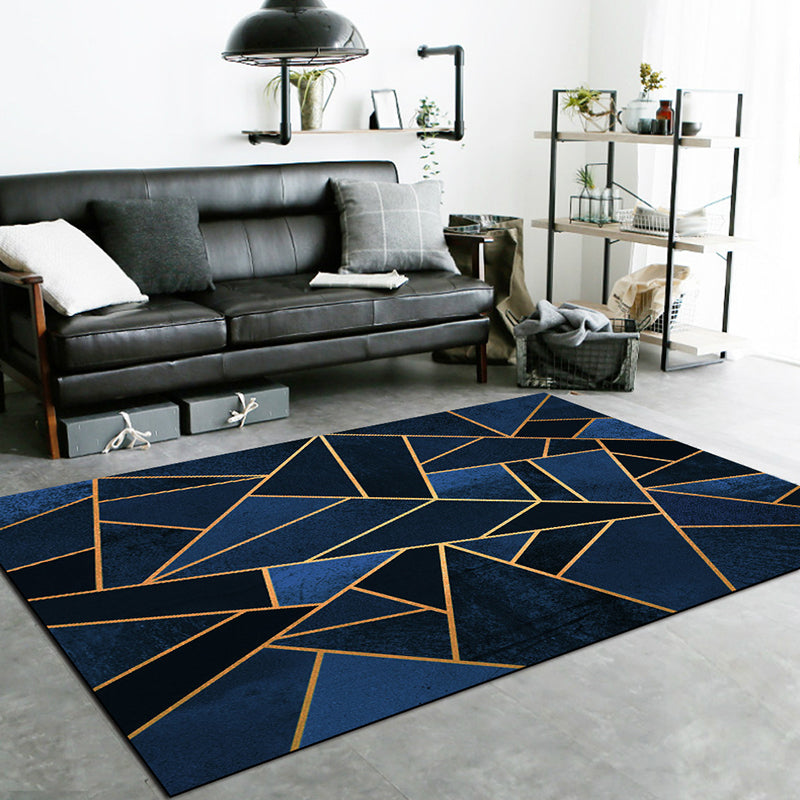 Dunkelblauem Läufer Polyester geometrisches Muster waschbarer rutschfester Rücken Teppich für das Wohnzimmer
