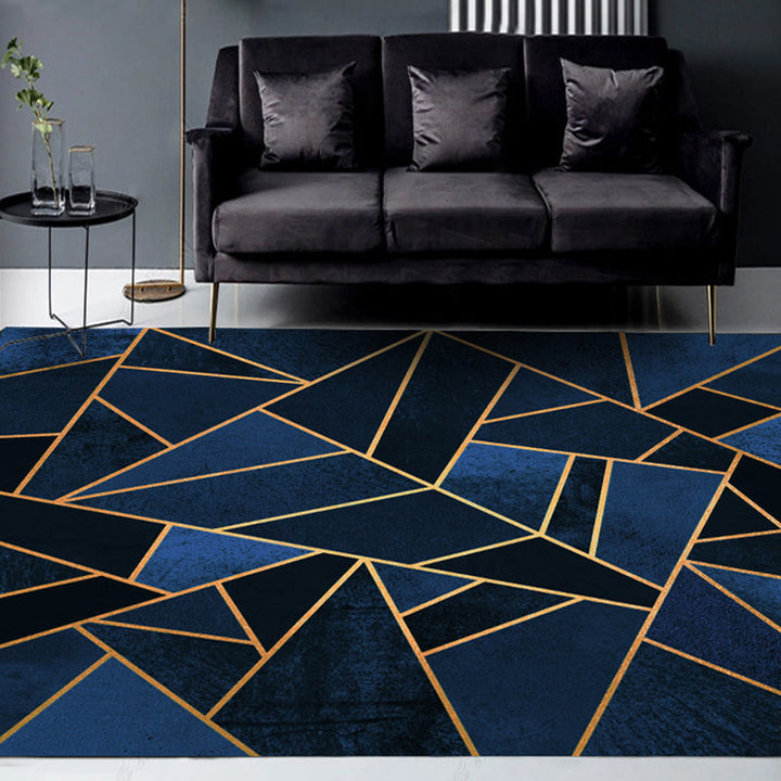 Dunkelblauem Läufer Polyester geometrisches Muster waschbarer rutschfester Rücken Teppich für das Wohnzimmer