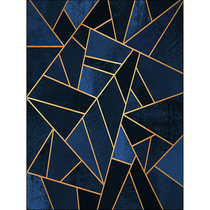 Dunkelblauem Läufer Polyester geometrisches Muster waschbarer rutschfester Rücken Teppich für das Wohnzimmer