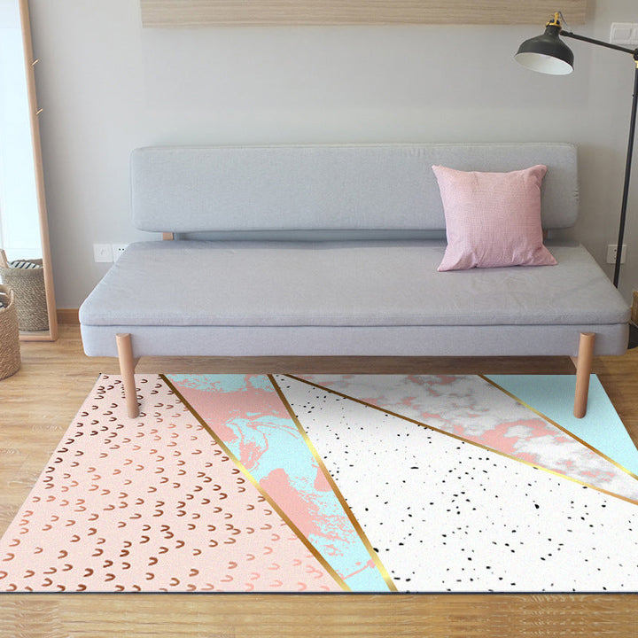 Rosa Schlafzimmer Teppich Moderner Farbblock Geometrie Marmor Muster Teppich Polyester Waschbar Fleckenbeständiger Teppich