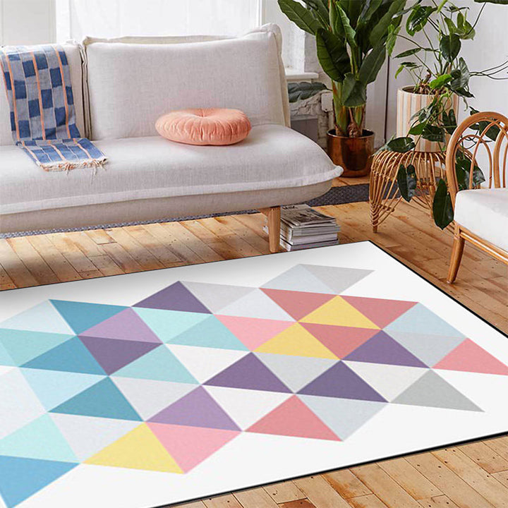 Moderner Wohnzimmerteppich in weißem geometrischem Dreiecksmuster Teppich Polyester rutschfester waschbarer Teppich