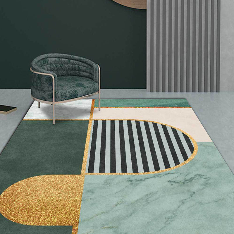 Moderner Marmormuster-Teppich mit grünen Streifen, Polyesterteppich, maschinenwaschbar, rutschfester Teppich für das Schlafzimmer