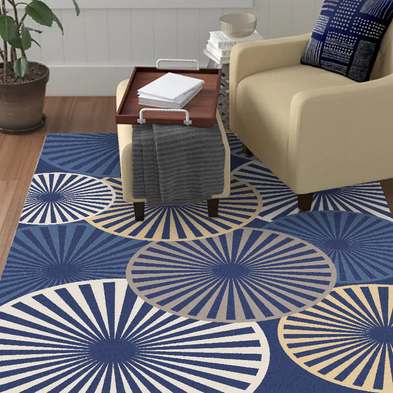Stylteckte radiale Musterteppich Beige und Blau Moderner Teppich Polyester Waschbar Rutschfeste Rückseite Teppich für das Wohnzimmer
