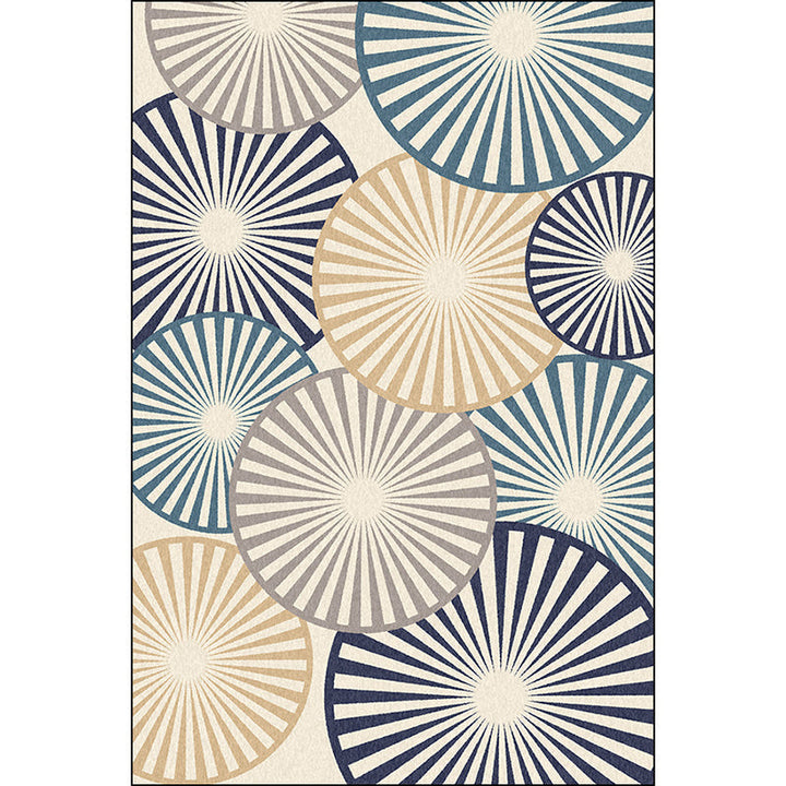 Stylteckte radiale Musterteppich Beige und Blau Moderner Teppich Polyester Waschbar Rutschfeste Rückseite Teppich für das Wohnzimmer