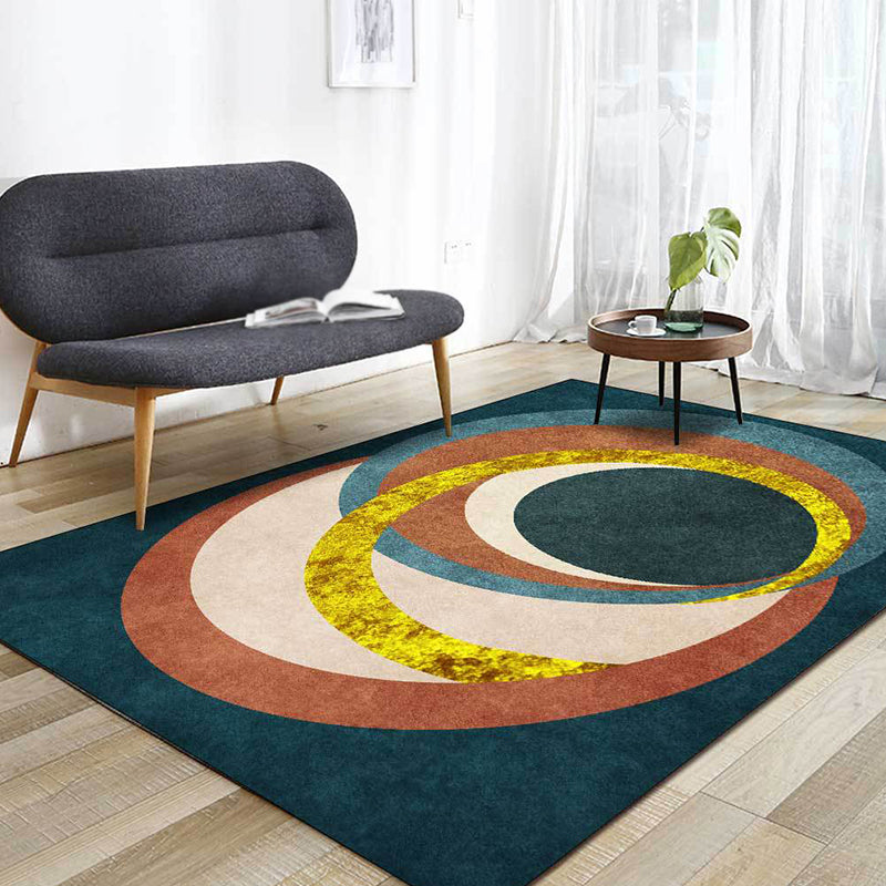 Einzigartiger Farbblockteppich Grün Mehrfarbig Nordic Teppich Polyester Waschbar Rutschfeste Unterseite Wohnzimmer Teppich