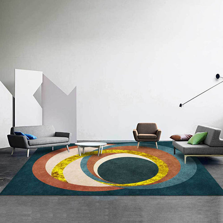 Einzigartiger Farbblockteppich Grün Mehrfarbig Nordic Teppich Polyester Waschbar Rutschfeste Unterseite Wohnzimmer Teppich