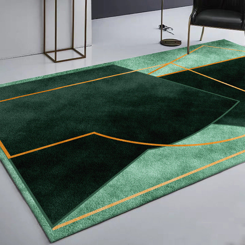 Grüner Schlafzimmerteppich Moderner Farbblock-Geometrie-Linienmuster-Teppich Polyester Schmutzresistenter Teppich
