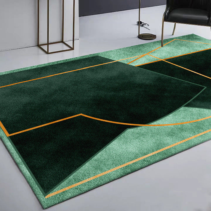 Grüner Schlafzimmerteppich Moderner Farbblock-Geometrie-Linienmuster-Teppich Polyester Schmutzresistenter Teppich