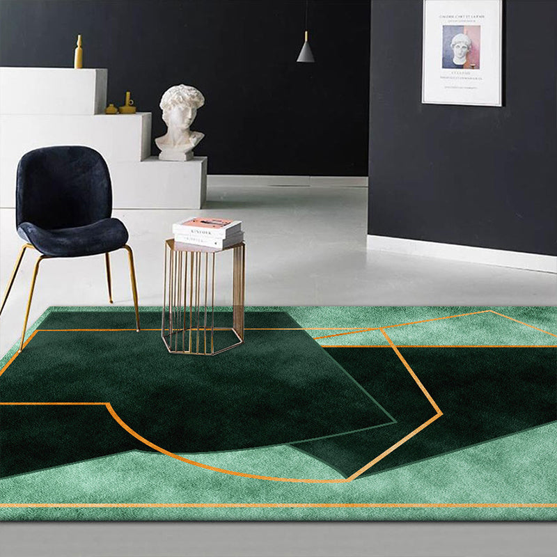Grüner Schlafzimmerteppich Moderner Farbblock-Geometrie-Linienmuster-Teppich Polyester Schmutzresistenter Teppich