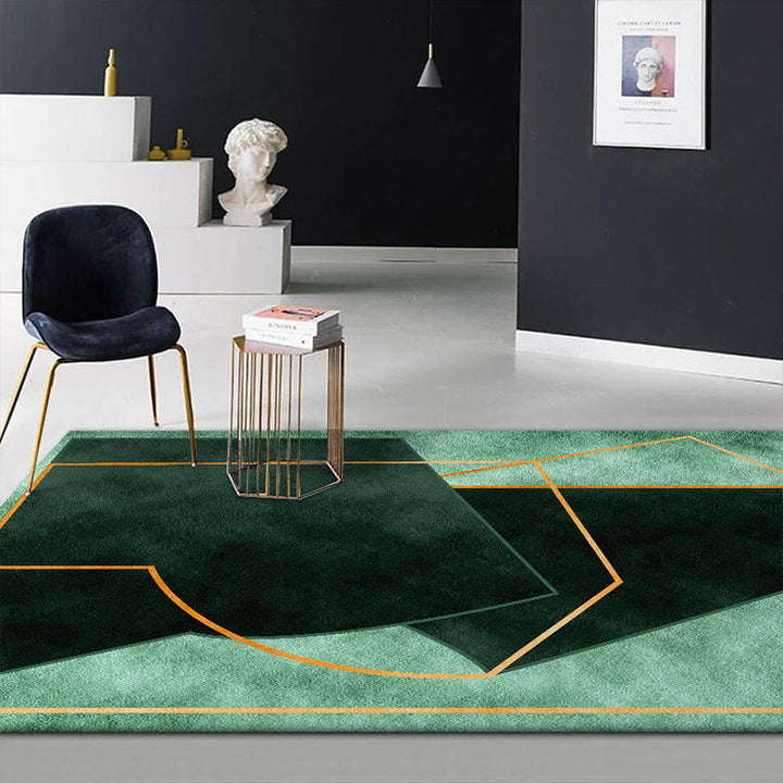 Grüner Schlafzimmerteppich Moderner Farbblock-Geometrie-Linienmuster-Teppich Polyester Schmutzresistenter Teppich