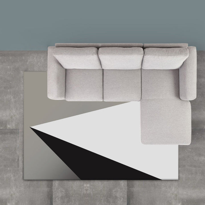 Moderner Wohnzimmert Teppich in Grau und Weiß, Farbkasten-Dreiecksdesign, Teppich aus Polyester, waschbarer Teppich