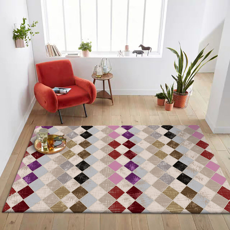 Bunter Schlafzimmer Teppich Moderner Geometrischer Diamant Muster Bereich Teppich Polyester Fleckenresistenter Teppich